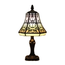 Classic Tiffany Glass Shade Table Lamp with Graceful Black Motif