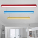 Decorative Office Meeting Room Multi-color Round Corners and Linear Frame Led Linear Fixture 18W Super Slim Linear Hanging Lighting in Yellow/Blue/Red Finish with Adjustable Cord