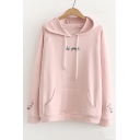 HI GUYS Letter Floral Embroidered Long Sleeve Leisure Hoodie
