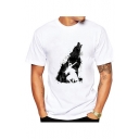 Casual Round Neck Wolf Printed Short Sleeve T-Shirt