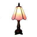 Pink/White Blossom Shape Tiffany Colored Glass Table Lamp in Bronze Finish