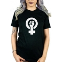 Hand Woman Symbol Printed Round Neck Short Sleeve T-Shirt