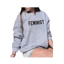 FEMINIST Letter Printed Round Neck Long Sleeve Pullover Sweatshirt