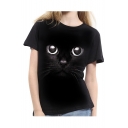 3D Cat Printed Round Neck Short Sleeve T-Shirt