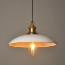 Satin Brass Lamp Socket Bare Bulb Ceiling Light Fixture with Shallow Round Shade in White