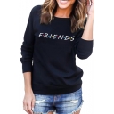 Colorful Dot FRIENDS Letter Printed Round Neck Long Sleeve Sweatshirt