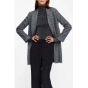 Houndstooth Notched Lapel Collar Long Sleeve Tunic Blazer