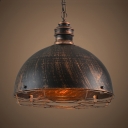 Industrial Pendant Lighting in Cage Style with Rust Dome Shade