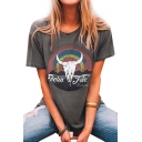 Goat Letter Printed Short Sleeve Round Neck Tee