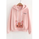 HAPPY Letter Cat Embroidered Long Sleeve Casual Hoodie