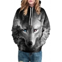 Cool 3D Wolf Print Drawstring Hood Long Sleeve Hoodie