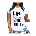 LIFE Letter Printed Round Neck Short Sleeve Casual T-Shirt