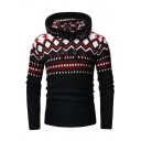 Color Block Geometric Long Sleeve Slim Hooded Sweater