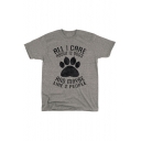 ALL I CARE Letter Paw Printed Round Neck Short Sleeve T-Shirt