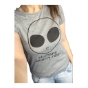 HUMAN AREN'T REAL Letter Alien Print Round Neck Short Sleeve T-Shirt