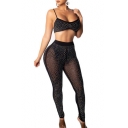 Diamante Spaghetti Straps Sleeveless Cropped Cami with High Waist Skinny Pants Co-ords
