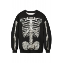 3D Skeleton Print Round Neck Long Sleeve Pullover Sweatshirt