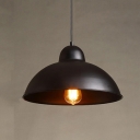 Industrial Dining Room Restaurant 1 Bulb Pendant Light with Metal Dome Shade in Textured Black/White Finish