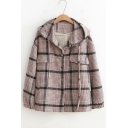 Chic Plaid Button Front Long Sleeve Elastic Cuffs Hooded Jacket