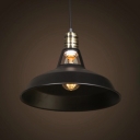 Vintage Style Satin Black Finish 1-Bulb Hanging Lamp with Brushed Steel Lamp Socket for Warehouse Cafeteria