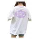 BRIGHT MOON Printed Contrast Round Neck Short Sleeve Graphic Tee