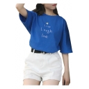Heart Letter Embroidered Round Neck Short Sleeve Graphic T-Shirt