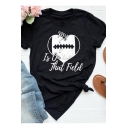 MY Letter Heart Printed Round Neck Short Sleeve T-Shirt