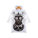 Bat Owl Printed Short Sleeve Hooded T-Shirt