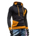 Color Block Long Sleeve Zipper Detail Slim Hoodie for Men