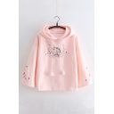 Floral Rabbit Embroidered Loose Long Sleeve Hoodie