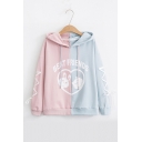 BEST FRIENDS Letter Animal Printed Color Block Lace Up Detail Long Sleeve Hoodie