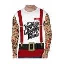 Fashion Color Block Letter Printed Round Neck Long Sleeve T-Shirt