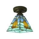 Colorful Flush Mount Ceiling Light with Tiffany Art Glass in Nautial Style, 8