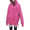 Bear's Ear Hood Layered Patchwork Hem Long Sleeve Tunic Hoodie
