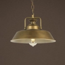 Dark Antique Brass Finish Vintage 1-Bulb Hanging Light with Metal Barn Shade and Handle for Living Room Restaurant