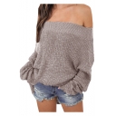 Chic Off The Shoulder Long Sleeve Plain Loose Sweater