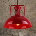 Vintage Pendant Light Red/Yellow Dome Metal Shade