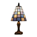 White and Blue Checkered Pattern Glass Shade Table Lamp in Tiffany Style