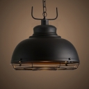 12/16 Inch Wide Wire Guard Single Head Hanging Lamp with Satin Black Dome Shade for Warehouse Restaurant