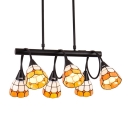 Orange&White Grid Pattern Art Glass Shade Linear Chandelier in Black Finish 2 Sizes Available