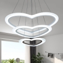 Cream Glass Heart LED Chandelier 1/2/3 Tier LED Suspension Fixture Height Adjustable for Kids