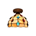 8 Inch Stained Glass Tiffany One-light Semi Flush Mount Ceiling Light with Colorful Beads