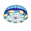 Blue&White Grid Cyclone Design Tiffany Stained Glass Ceiling Light 15.75 Inch Wide