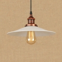 White Industrial Pendant Light Saucer Shape Shade in Hallway