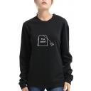 TEA SHIRT Letter Graphic Print Round Neck Long Sleeve Pullover Sweatshirt