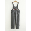 Cute Bear Embroidered Straps Sleeveless Overall Jumpsuit