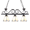 Black Finish Wrought Iron Frame 3-Light Billiard Chandelier with Stained Glass Flower Shades