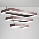 Brushed Aluminum Multi Tiered Frame LED Chandelier 18/45/81W  Rectangular Hanging Fixture in