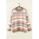 Vintage Round Neck Striped Long Sleeve Loose Pullover Sweater