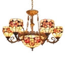 Treasure Flower Pattern Natural Shell Shabby Chic Chandelier with 6/8 Arms and Center Bowl